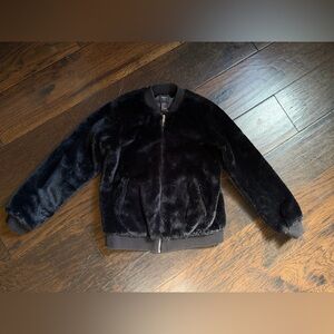 Forever 21 Girls Super Soft Black Faux Fur Jacket Size 11/12, EUC